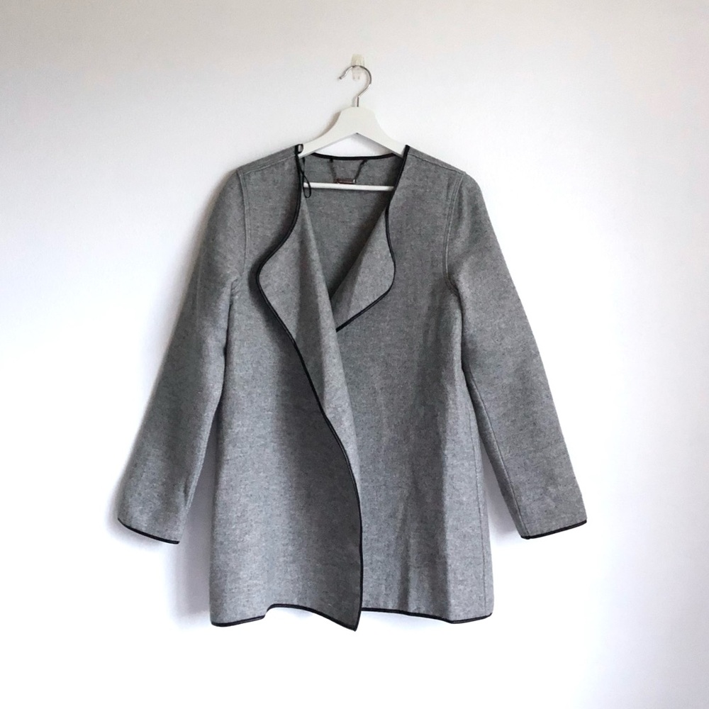 OXXO Gray Wool Blend Open Front Cardigan Coat Size Medium Neutral Minimalist